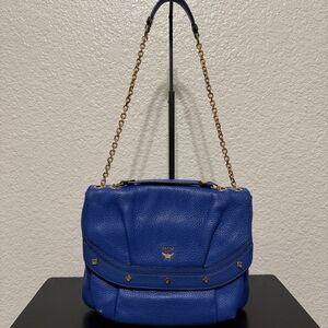 MCM Royal Blue Crossbody Bag with Gold Chain